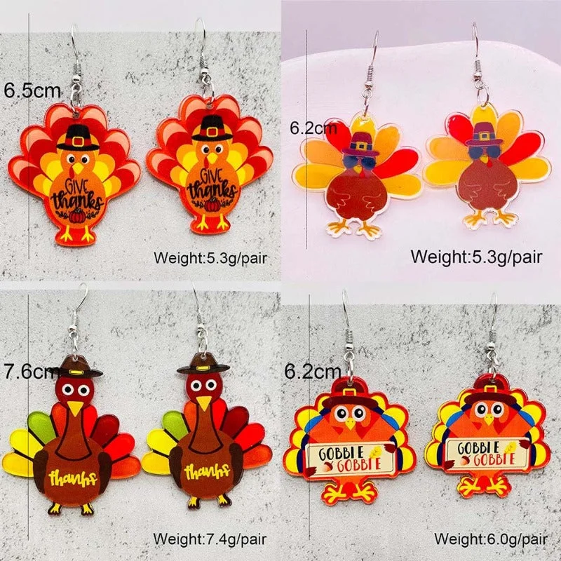 Oval Drop Earrings for Grace -Wholesale Thanksgiving Turkey Acrylic Earrings