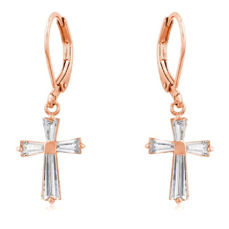 Drop Earrings for Bridesmaids Look -Cubic Zirconia Cross Earrings - 15.3 (mm) X 11.5 (mm) X 3.4 (mm)