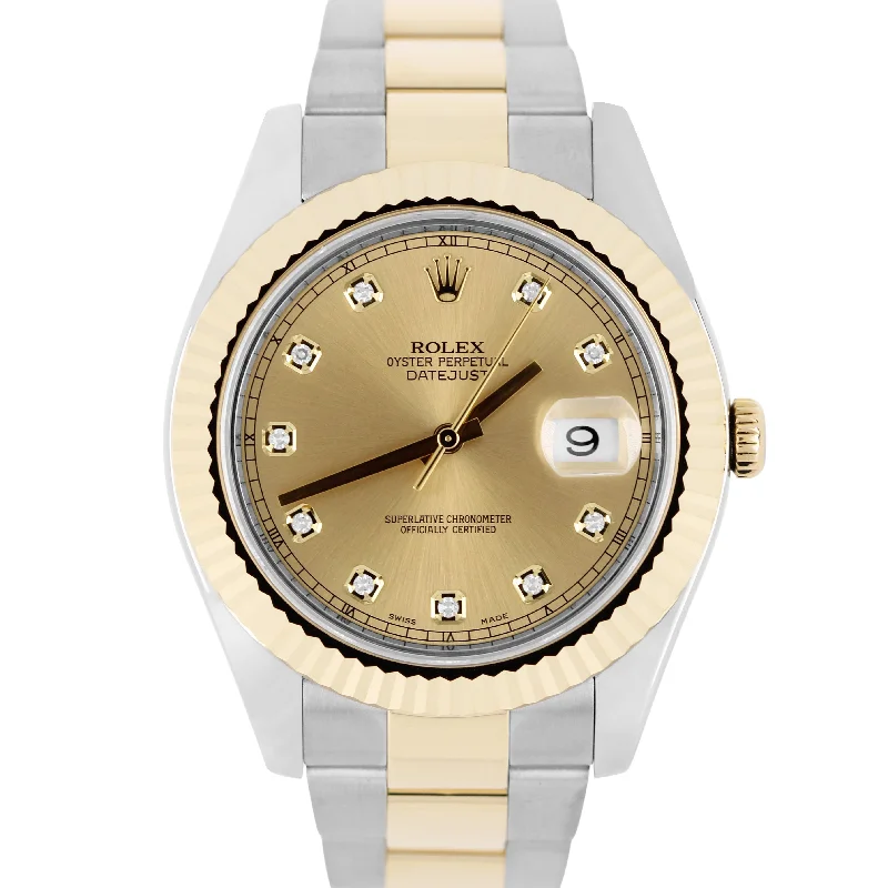 Casual digital watches for women with large display and sporty feel -Rolex DateJust II Two-Tone 18k Gold Steel Champagne DIAMOND 41mm 116333 Watch