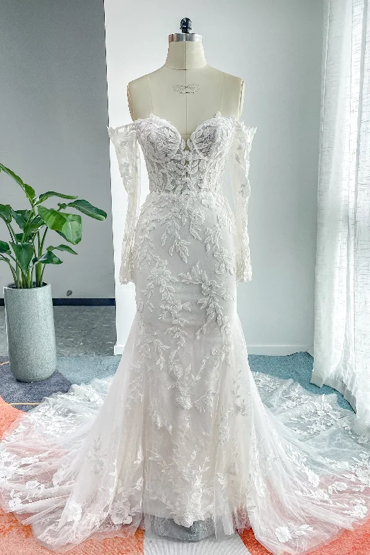 Abstract Dresses for Creative -Trumpet-Mermaid Chapel Train Lace Tulle Wedding Dress CW3135CR