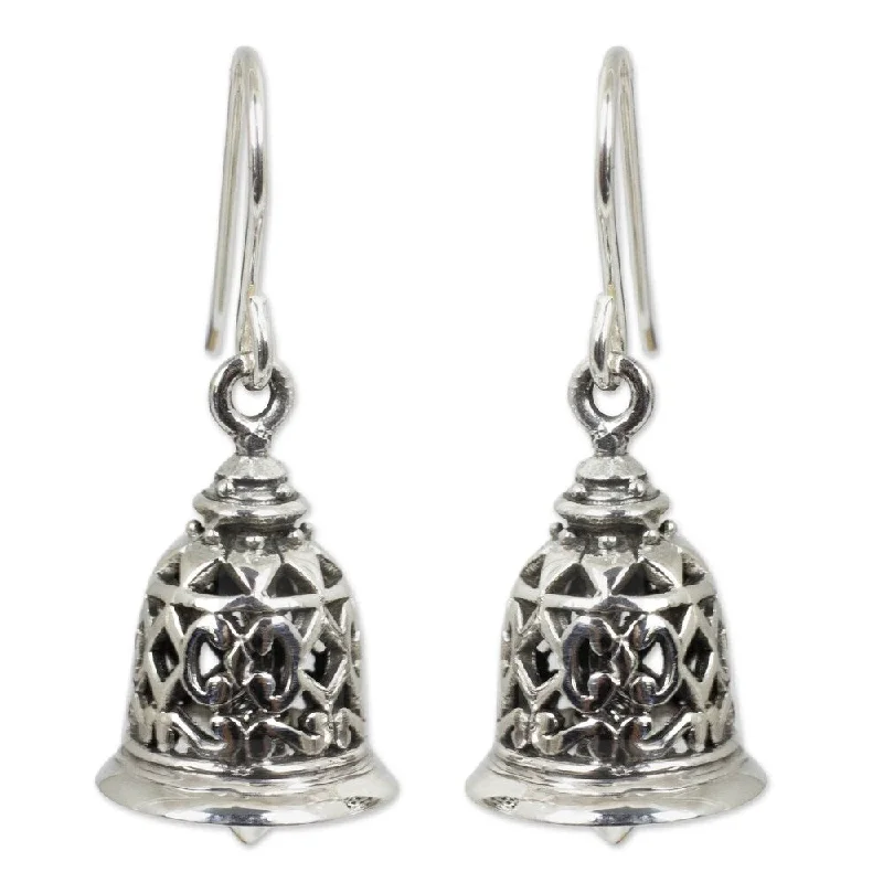 Indian Drop Earrings with Intricacy -NOVICA Handmade Sterling Silver Temple Bell Chandelier Style Earrings (Thailand)