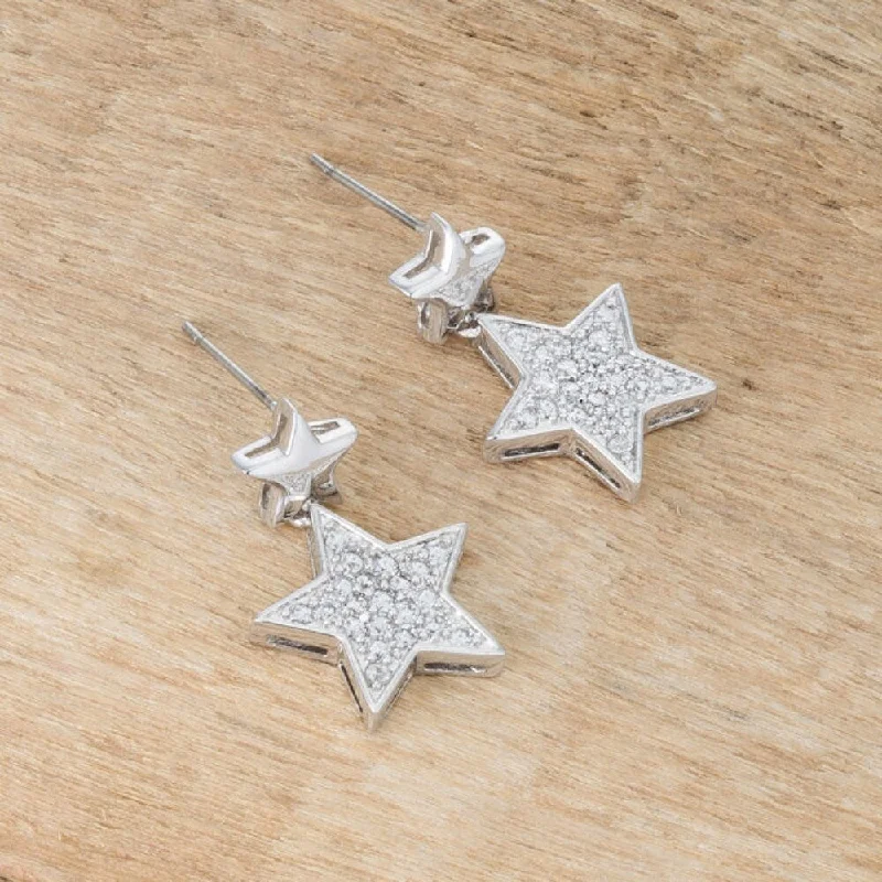 Drop Earrings for Office Wear -Bianca 0.5Ct Cz Rhodium Star Drop Earrings - 21 Mm L X 15 Mm W X 3 Mm H