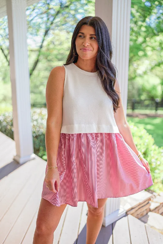 Anniversary Dresses for Special -Nautical Stripe Red Poplin Dress