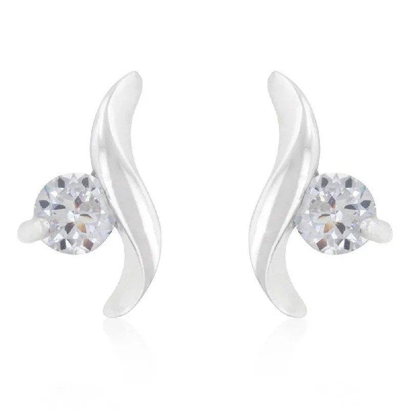 Clip On Drop Earrings for Non Pierced -Twisting Solitaire Cubic Zirconia Earrings - 13 Mm L X 7.5 Mm W X 5 Mm H