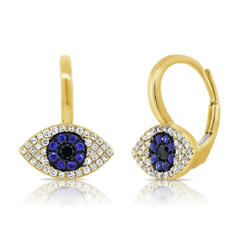 Drop Earrings with Star Motifs -Joelle Collection Diamond, Sapphire & Lapis Evil Eye Earrings 14K Gold 1/5ct TDW