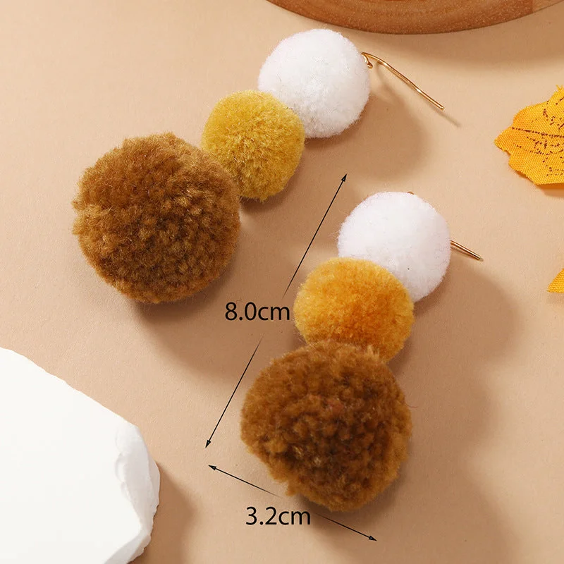 Drop Earrings for Christmas Party -Wholesale Elegant Cute  Fluffy Gradient Pompom Earrings