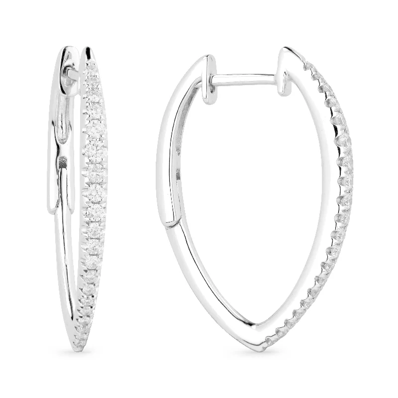 Retro Drop Earrings for Nostalgia -18" 0.35Ct White Diamond Hoops Earrings In 14K White Gold