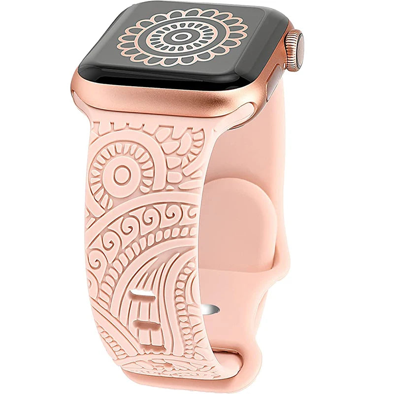 Rose gold watches for women with elegant touch and modern sophistication -Tribal Elegance Silicon Band for Apple Watch - Pink