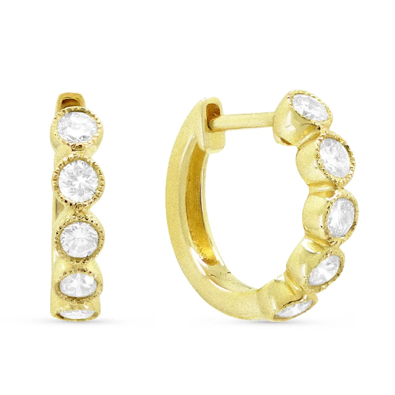 Clip On Drop Earrings for Non Pierced -0.44Ct White Diamond Hoops Earrings In 14K Yellow Gold