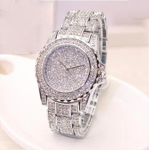 Rose gold-plated watches for women with sleek design and luxury finish -Simple Diamond British Fashion Alloy Fashion Steel Band Ladies Watch