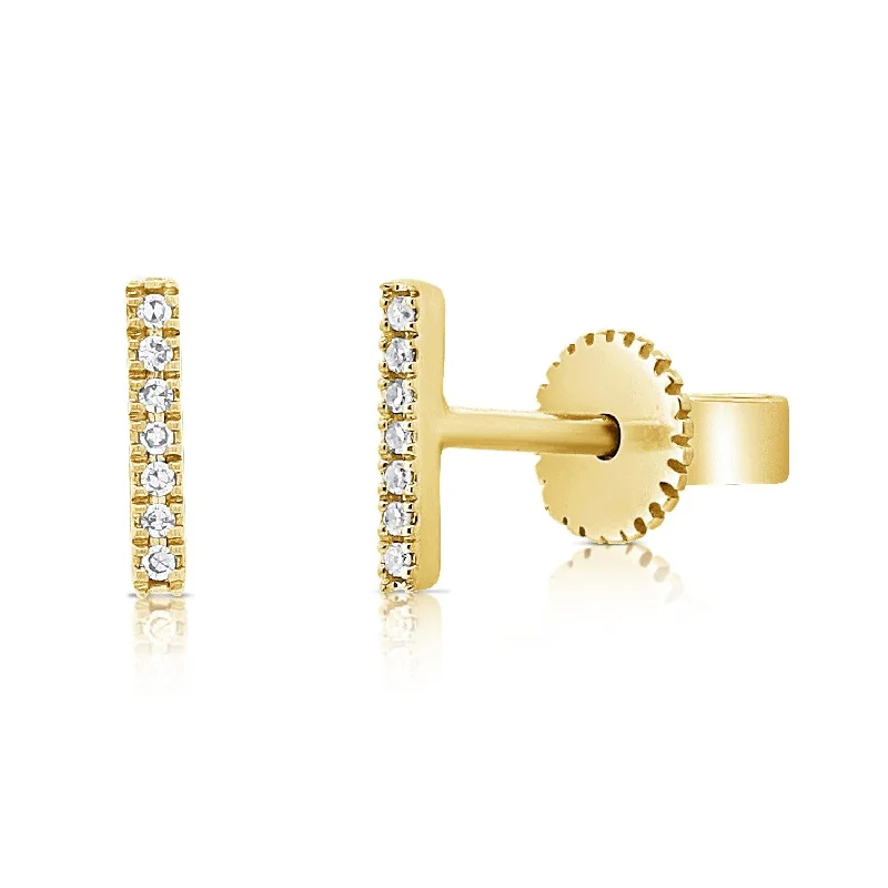 Drop Earrings for Party Look -Joelle Collection Diamond Bar Studs Earrings 14K Yellow Gold