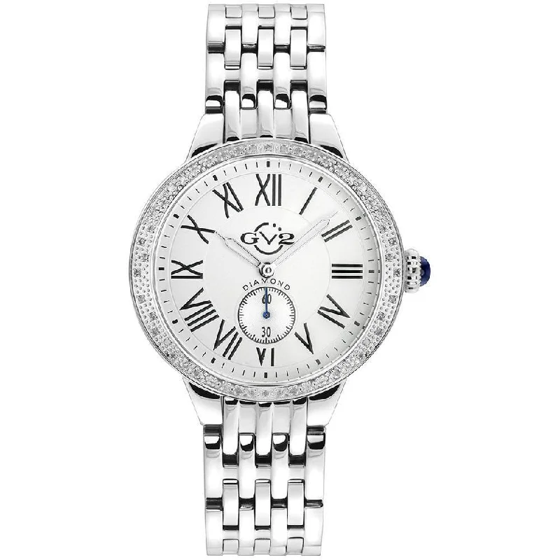 Large-face watches for women with bold design and statement style -GV2 Astor Women's Silver Case, White  Dial Stainless Steel Watch