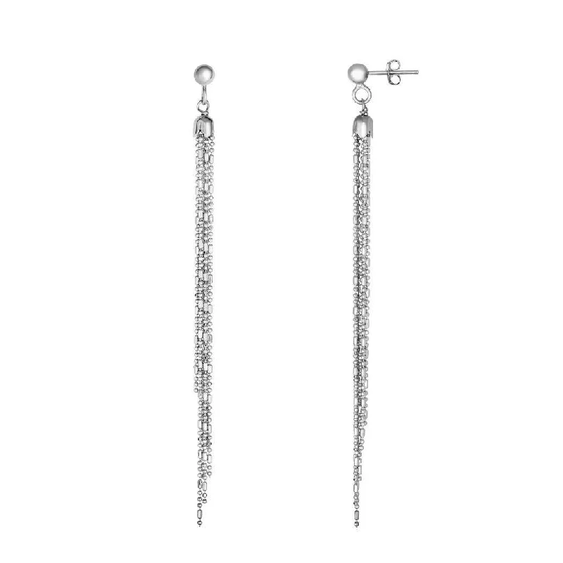 Drop Earrings with Vine Designs -Curata 925 Sterling Silver Rhodium Textured Multi Stranded Bead Tassel Earrings