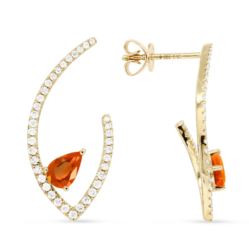 Push Back Drop Earrings for Convenience -18" 1.06Ct Orange Sapphire Drop/dangle Earrings In 14K Yellow Gold