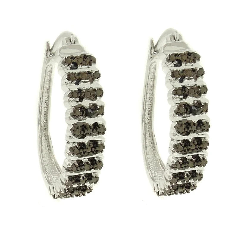 Drop Earrings for Work Attire -Finesque Silver Overlay Black Diamond Accent 'S' Elongated Hoop Earrings