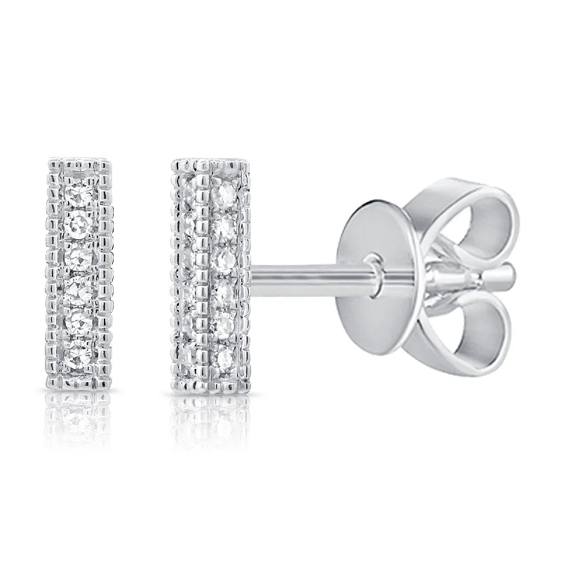 Drop Earrings for Wedding Ceremony -Joelle Collection Diamond Bar Stud Earring 14K White Gold Earrings