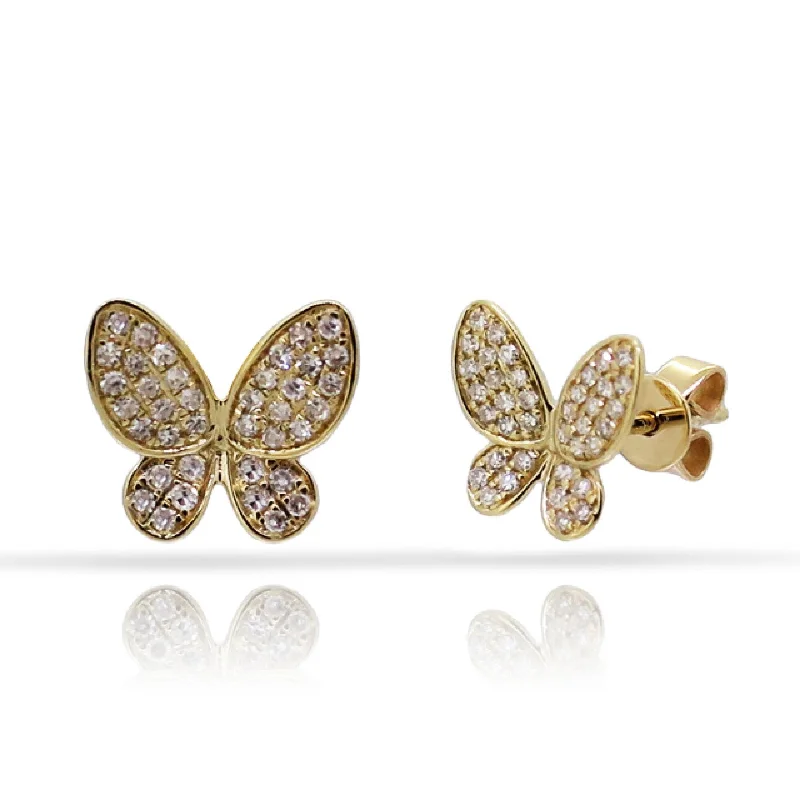 Drop Earrings for Party Look -Joelle Collection Diamond Butterfly Studs Earrings 14K Yellow Gold 1/5 ct