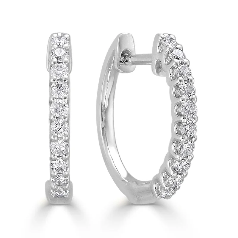 Adjustable Drop Earrings for Custom Fit -Joelle Collection Diamond Round Hoop Earrings 14K White Gold 1/4ct TDW