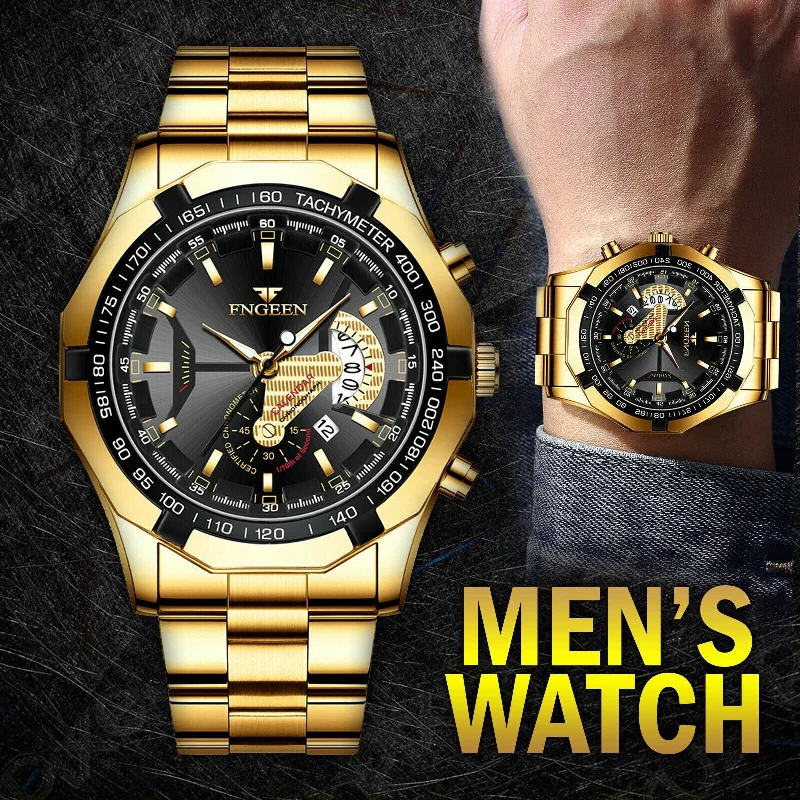 High-end watches for men with Swiss craftsmanship and premium materials -Waterproof Gold Men's Watch Classic Stainless Steel Quartz Wristwatch For MEN