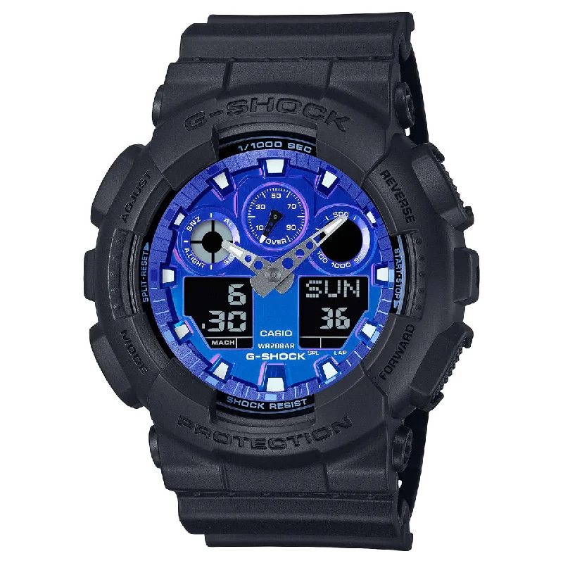 Luxury diamond watches for women with sparkling accents for glamorous look -G-Shock The Flame Inside Mens Watch with Blue Gradient Dial and Black Smoke Strap (quartz movement)