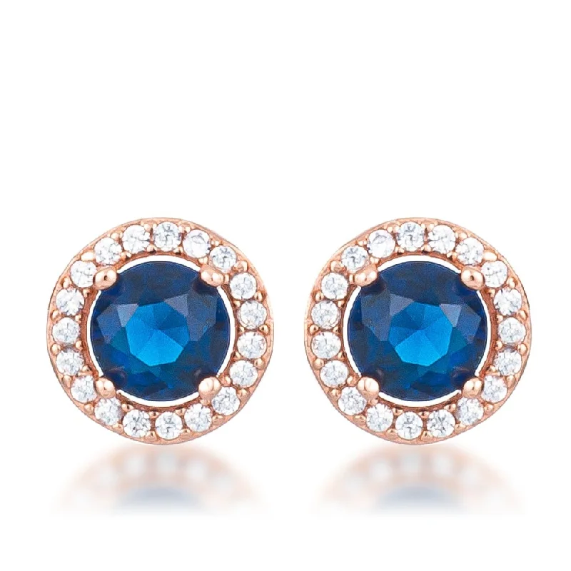 Drop Earrings for Graduation Day -2.3Ct Rose Gold Plated Sapphire Blue Cz Halo Earrings - Multicolor - 9.7mm x 9.7mm x 5.5mm