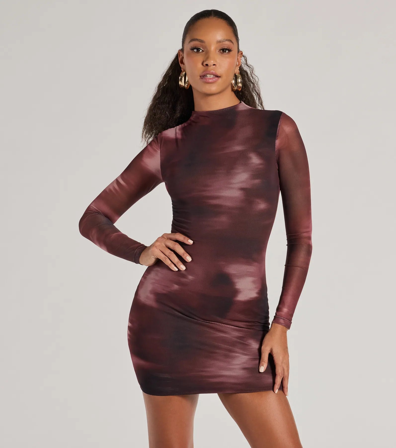 Sequined Dresses for Sparkle -Popular Poise Mock Neck Abstract Mini Dress