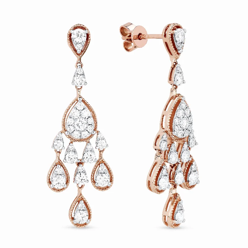 Drop Earrings with Wave Designs -18" 1.32Ct White Diamond Drop/dangle Earrings In 14K Rose Gold