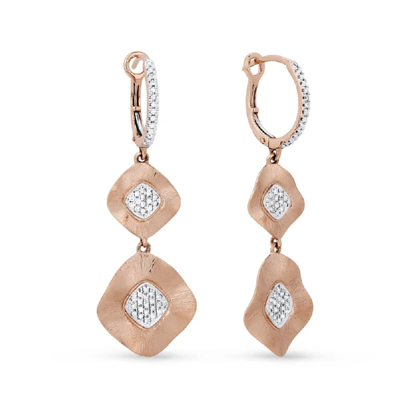 Drop Earrings for Yoga Session -18" 0.24Ct White Diamond Drop/dangle Earrings In 14K Rose Gold