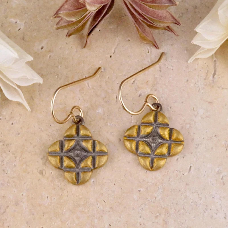 Drop Earrings with Vine Designs -Mixed Metal Artisan Lattice Earrings