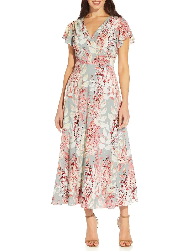 Tie-up Dresses for Decorative -Womens Floral Calf Midi Dress