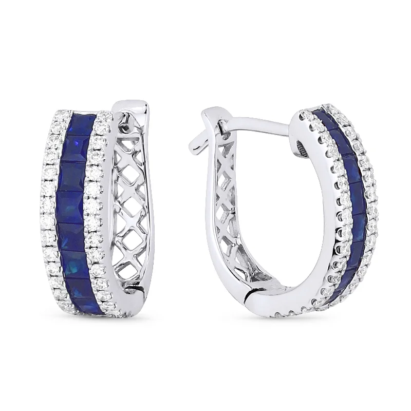 Bohemian Drop Earrings with Tassels -0.75Ct Sapphire Hoops Earrings In 14K White Gold