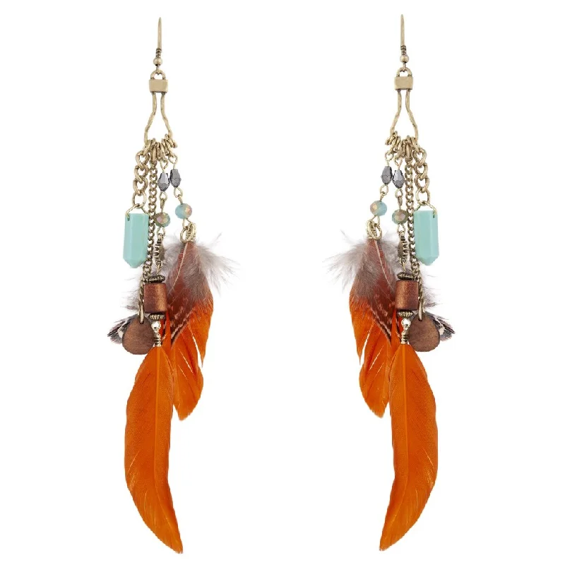 Drop Earrings for Shopping Trip -Multicoloured Feather Chain Drop Earrings