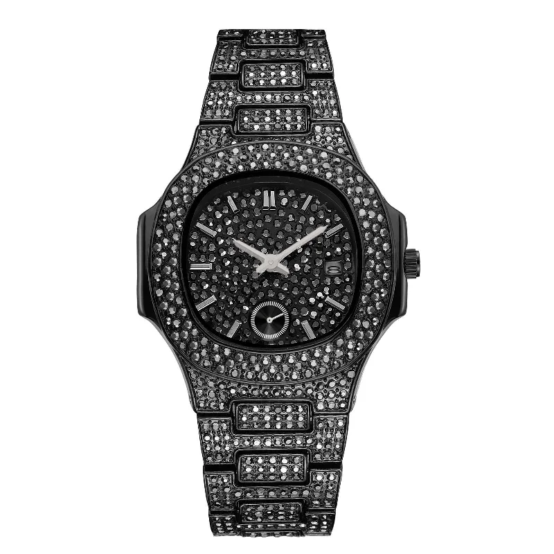 Vintage watches for men with retro design and timeless appeal -Hip Hop Full Diamond Dial High-end Gold Full Diamond Men's Quartz Watch