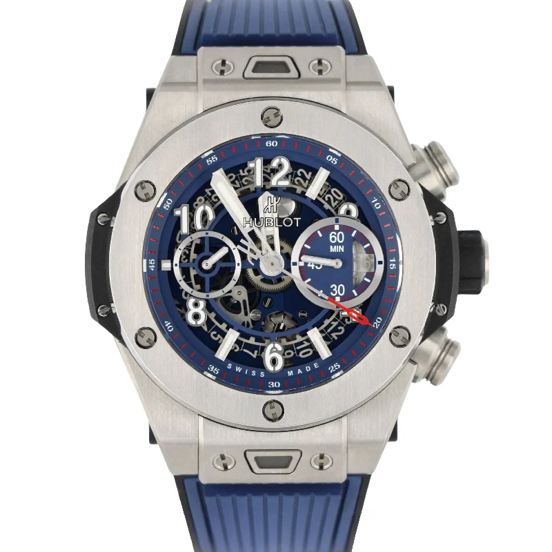 Silver watches for men with classic design and versatile style options -Hublot Big Bang Unico Titanium Blue Skeleton 44mm 411.NX.5179.RX Watch BOX