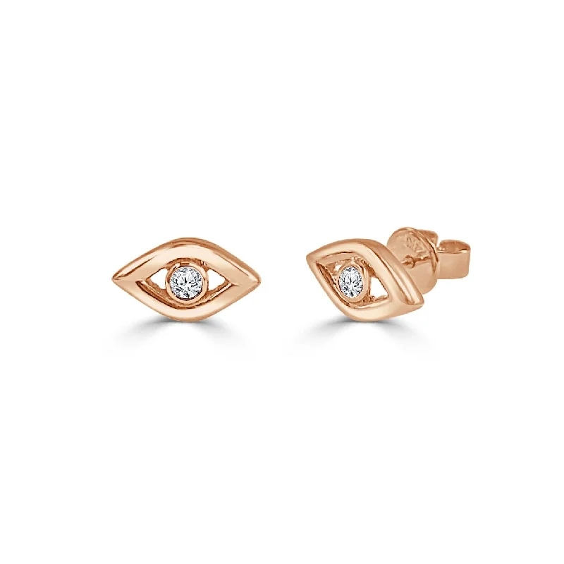 Drop Earrings for Graduation Day -Joelle Collection Diamond Evil Eye Studs Earrings 14K Rose Gold 1/10ct - Pink