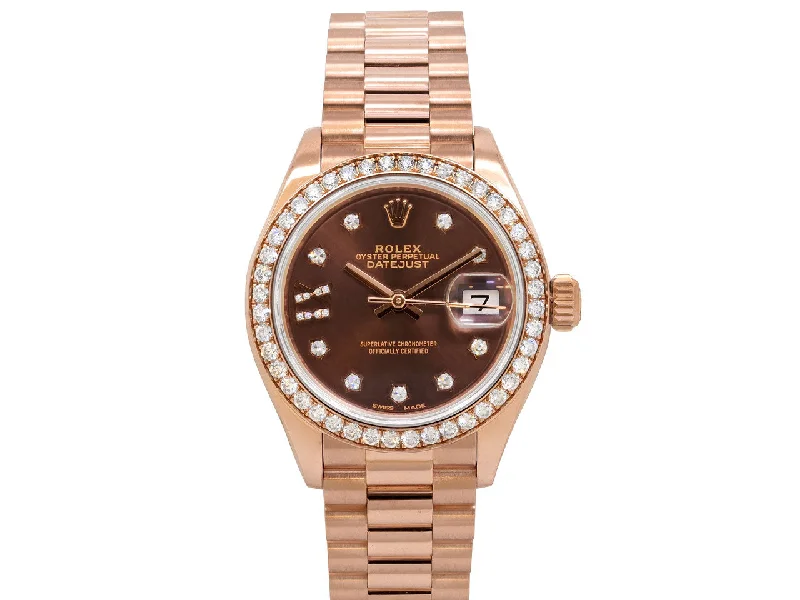 Silver mesh band watches for women with modern and sophisticated appeal -Rolex 'Datejust' Diamond Watch in 18K 'Everose' Gold, 28 mm