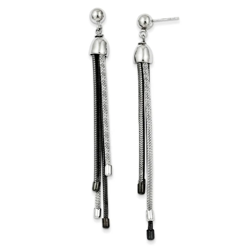 Drop Earrings for Fitness Activities -Curata 925 Sterling Silver 75x8mm Black Rhodium 4 Strand Post Long Drop Dangle Earrings