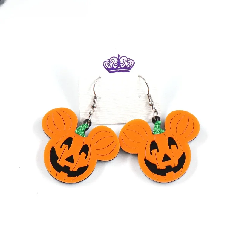 Drop Earrings for Graduation Day -Wholesale Halloween New Acrylic Gold Pumpkin Head Earrings Exaggerated Alternative Earrings