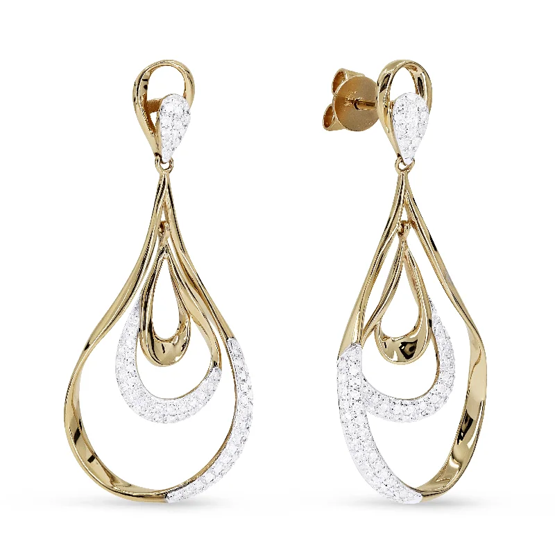 Silver Drop Earrings for Men -18" 0.39Ct White Diamond Drop/dangle Earrings In 14K Yellow Gold