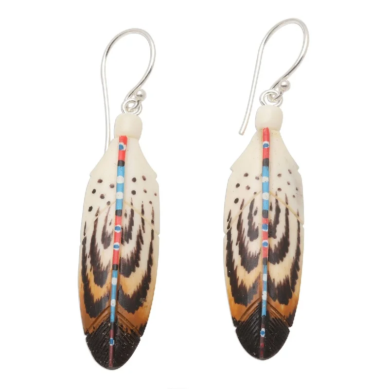 Drop Earrings for Beach Outfit -NOVICA Falcon Feather, Bone dangle earrings - 2*0..4