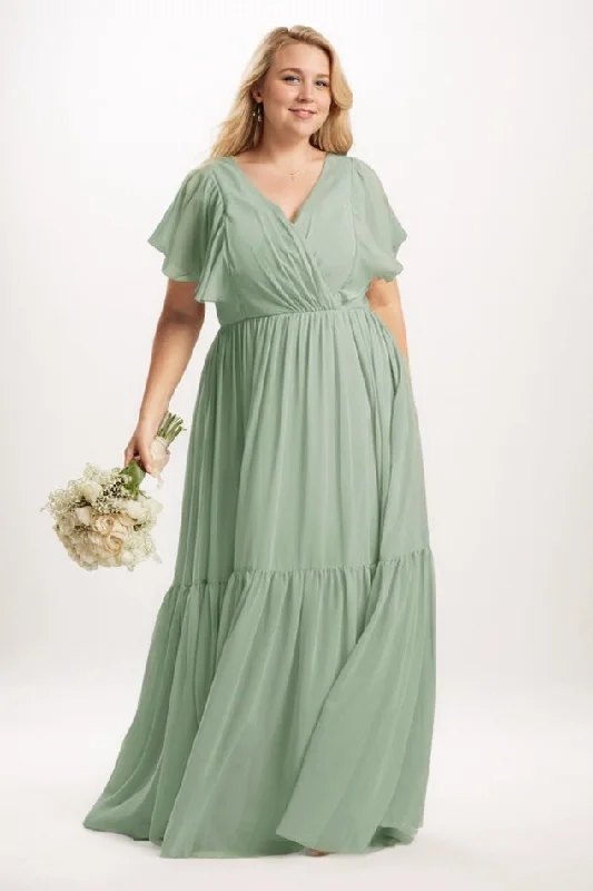 Mother's Day Dresses for Gift -A-Line Maxi Chiffon Bridesmaid Dress CB0731