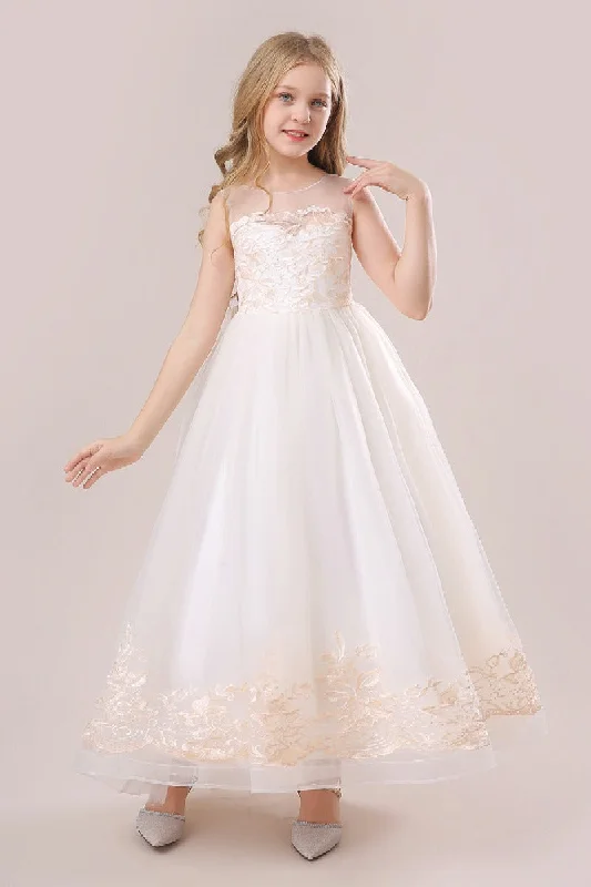 Celtic Dresses with Knotwork -A-Line Illusion Neck Sleeveless Lace/Tulle Flower Girl Dresses 687333472255