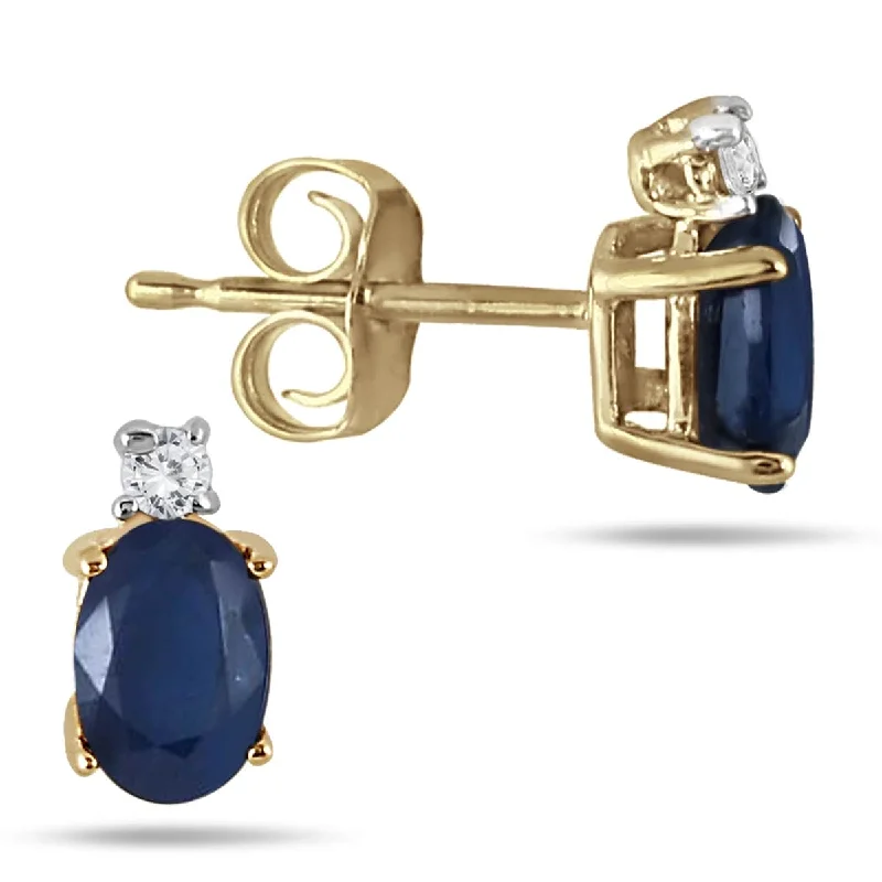 Drop Earrings with Leaf Motifs -Marquee 14K Yellow Gold Oval Sapphire Diamond Earrings