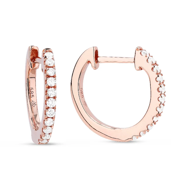 Heavy Duty Drop Earrings for Durability -0.14Ct White Diamond Hoops Earrings In 14K Rose Gold