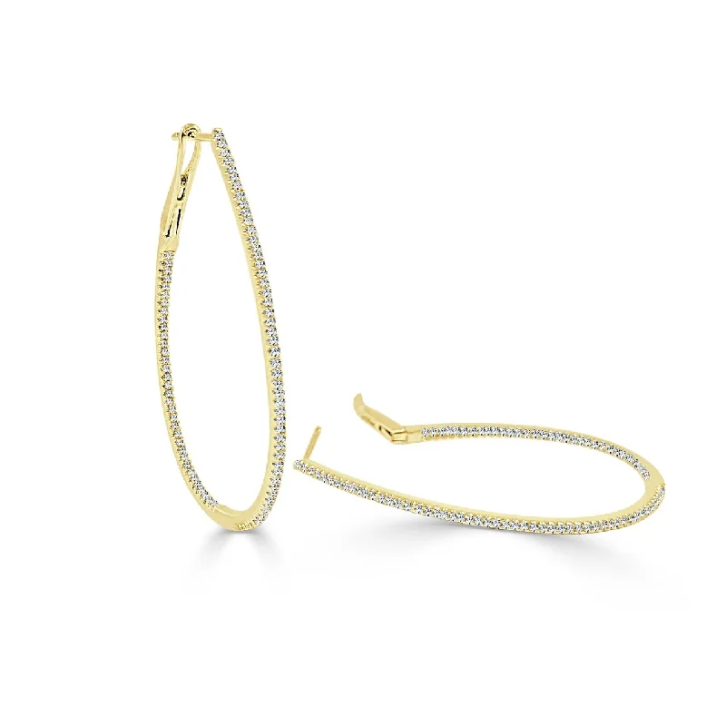 Drop Earrings for Wellness Routine -Joelle Collection Inside Out Diamond Pear Hoop Earrings 1.75" 14K Gold 1/2ct TDW