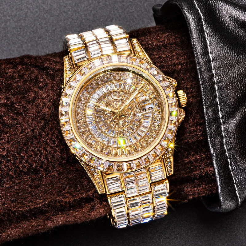 Elegant dress watches for women with leather straps and refined aesthetics -Square Diamond Zircon Waterproof Quartz Men's Watch