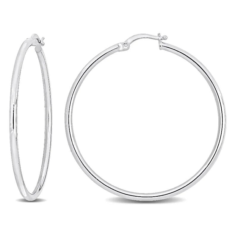 Drop Earrings with Polished Shine -Mimi & Max 43x2mm Hoop Earrings in Sterling Silver