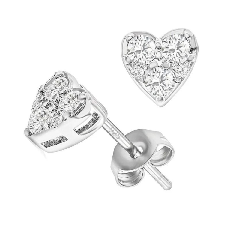 Drop Earrings for Evening Gown -Donatello Gian Solid 925 Sterling Silver Tri Stone Heart Studs Earrings