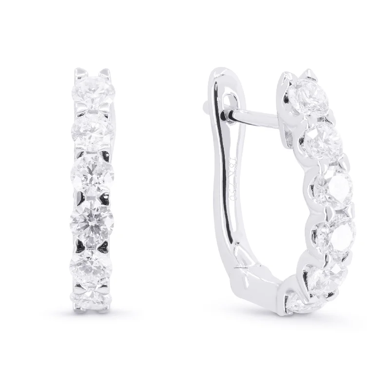 Diamond Drop Earrings for Luxury -0.89Ct White Diamond Hoops Earrings In 14K White Gold