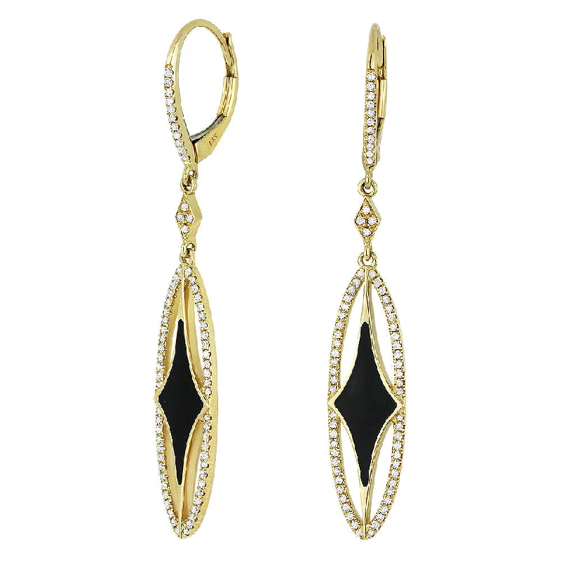 Drop Earrings for Formal Attire -18" 0.33Ct Enamel Drop/dangle Earrings In 14K Yellow Gold